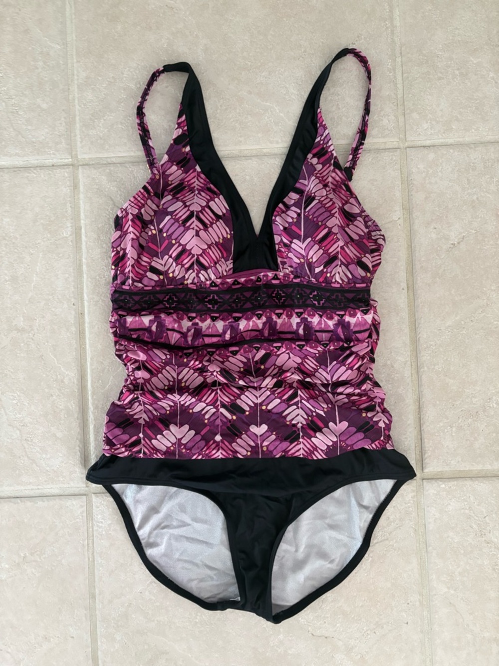 Maxine of Hollywood - Purple Geometric Print One Piece Swimsuit - Size 16